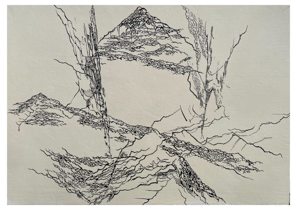 Jeremy Vaughn - Untitled Landscape - ink, acrylic polymer, oil, Flashe on watercolor paper - 15”x 20”