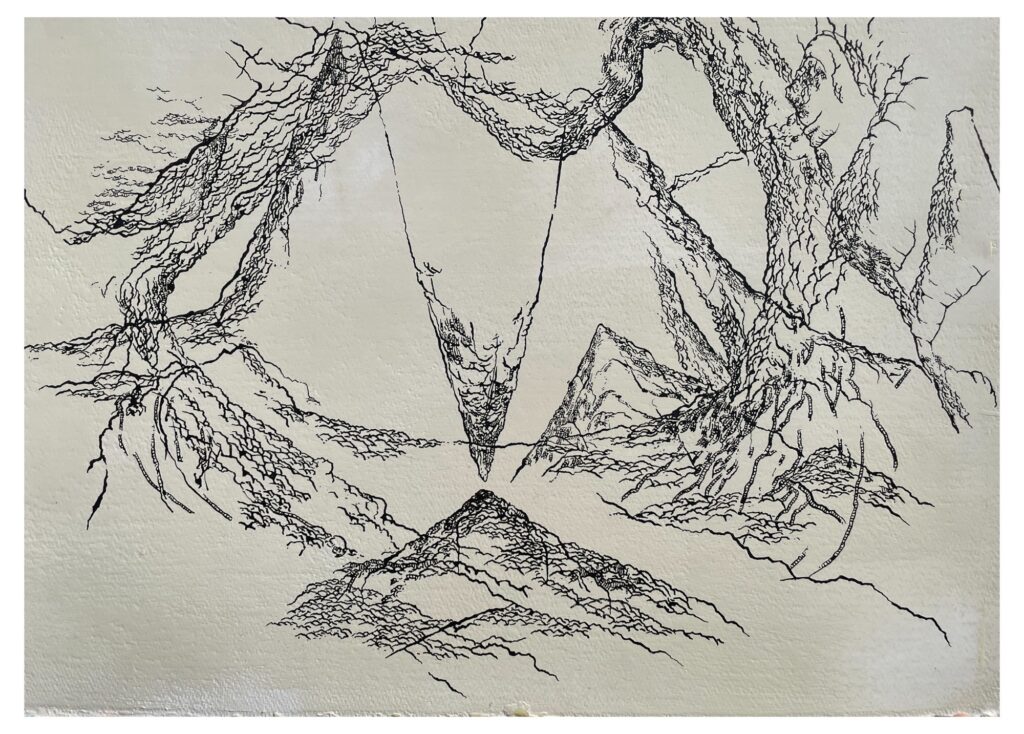 Jeremy Vaughn - Untitled Landscape - ink, acrylic polymer, oil, Flashe on watercolor paper - 15”x 20”