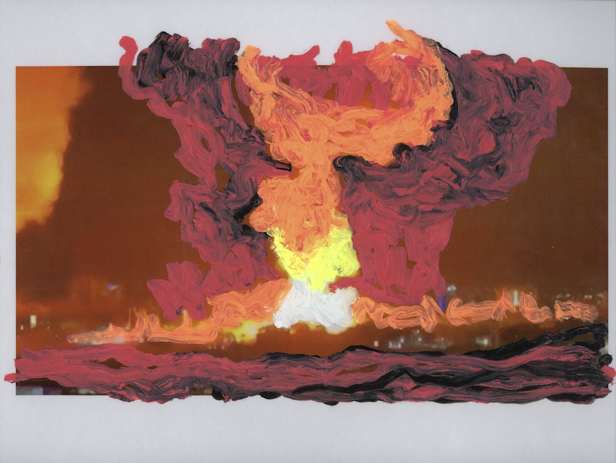 Jeremy Vaughn - Drone Strike - solidified oil on laminated paper - 8.5"x11"